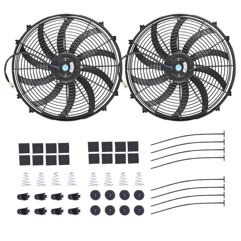 GESEXI 14" Electric Radiator Cooling Fan Assembly Kit, Universal High Performance 12V 90W Motor with Fan Mounting Kit - Black (2 Pack) - Image 1